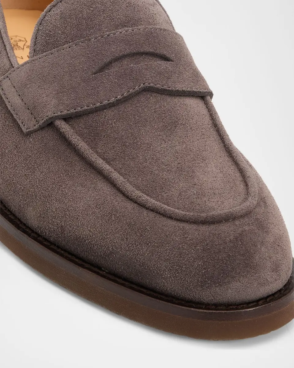 Brunello Cucinelli Men's Suede Flex-Sole Penny Loafers | Thumbnail 3 Brunello Cucinelli Men's Suede Flex-Sole Penny Loafers | Thumbnail 3