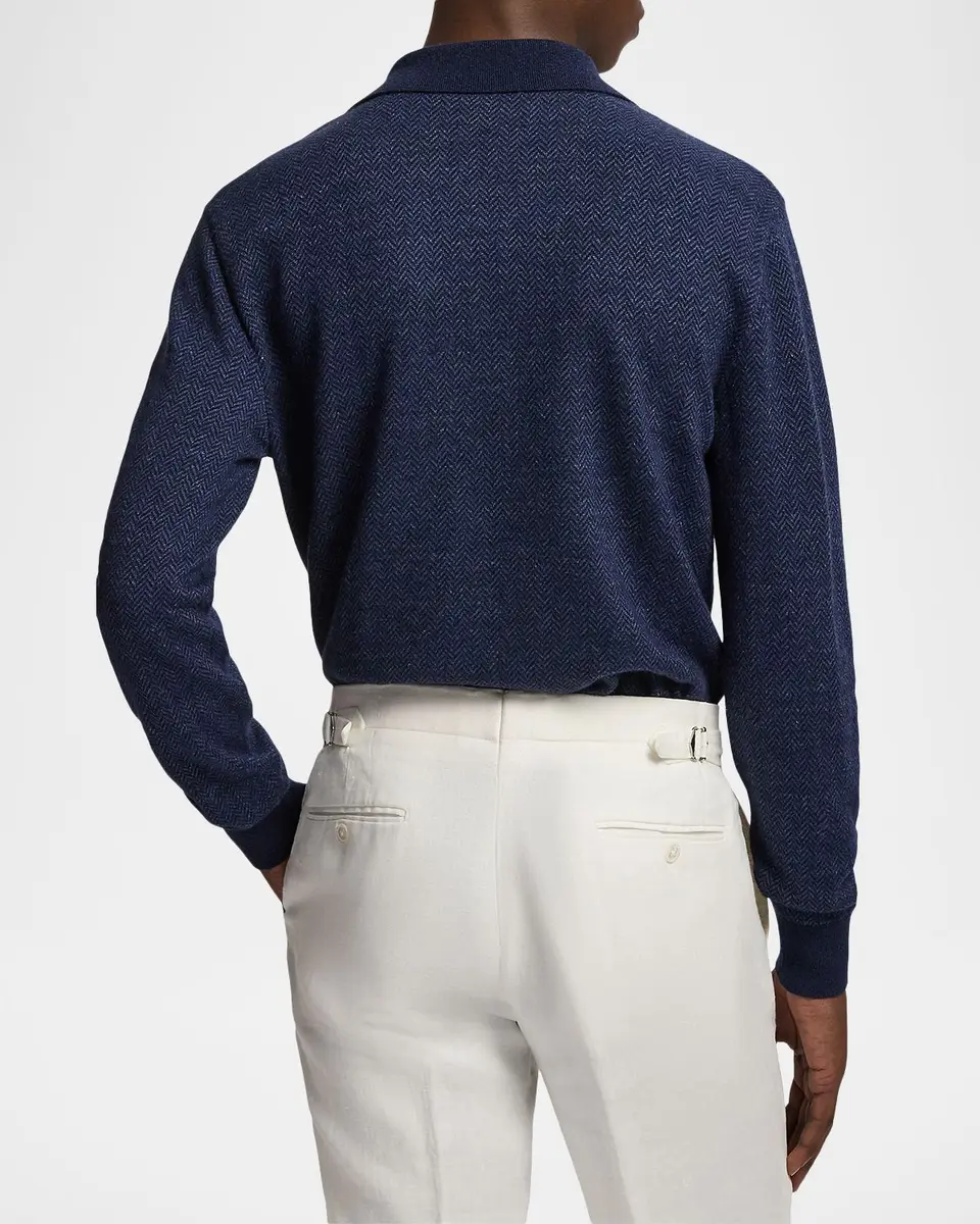 Ralph Lauren Purple Label Men's Linen-Cashmere Polo Sweater | Thumbnail 3 Ralph Lauren Purple Label Men's Linen-Cashmere Polo Sweater | Thumbnail 3