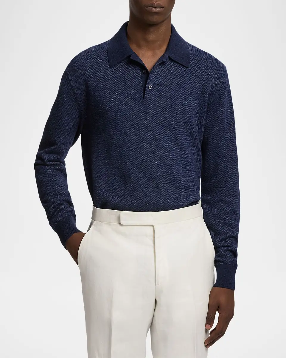 Ralph Lauren Purple Label Men's Linen-Cashmere Polo Sweater | Thumbnail 4 Ralph Lauren Purple Label Men's Linen-Cashmere Polo Sweater | Thumbnail 4