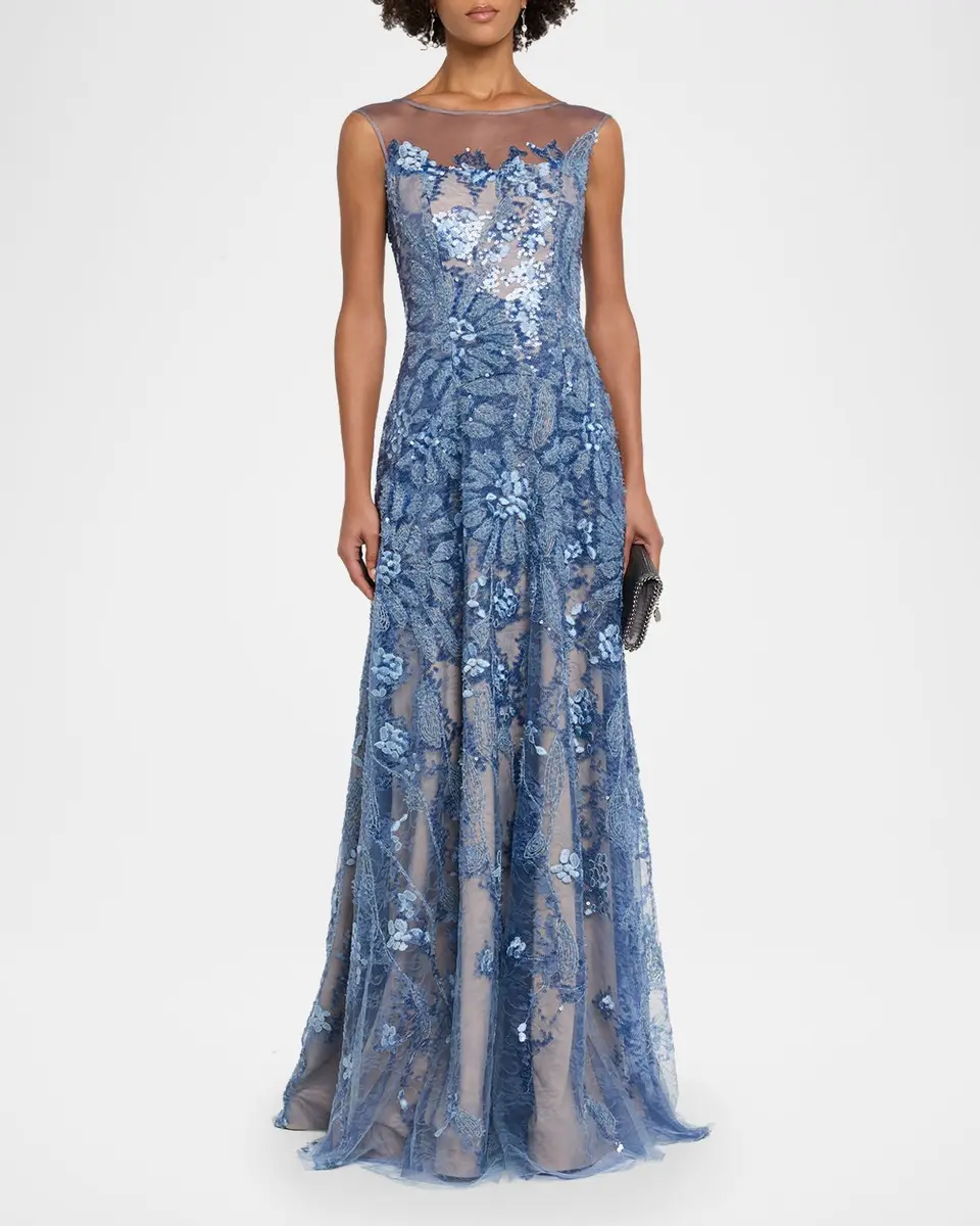 Rene Ruiz Collection Illusion Tulle & Fil Coupe Draped Gown | Thumbnail 2 Rene Ruiz Collection Illusion Tulle & Fil Coupe Draped Gown | Thumbnail 2