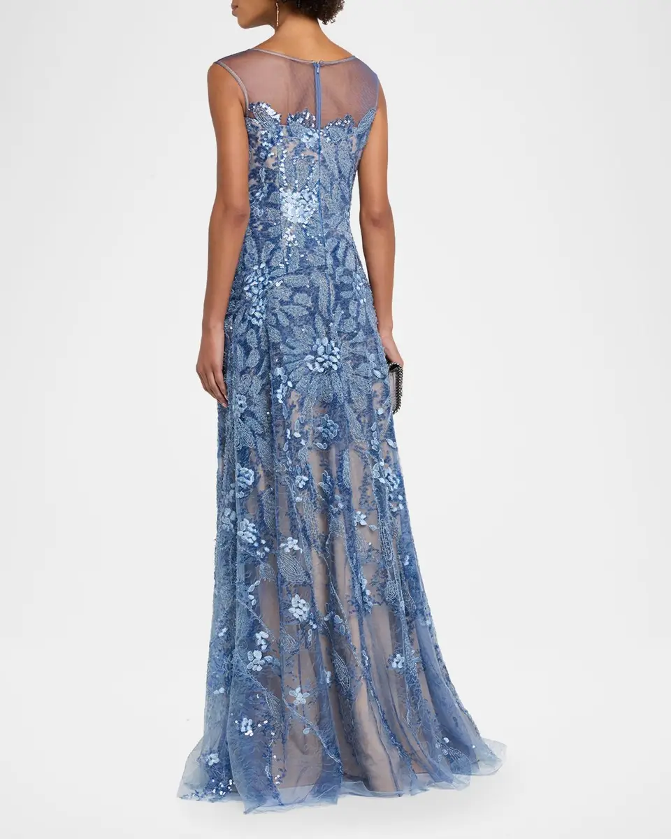 Rene Ruiz Collection Illusion Tulle & Fil Coupe Draped Gown | Thumbnail 3 Rene Ruiz Collection Illusion Tulle & Fil Coupe Draped Gown | Thumbnail 3