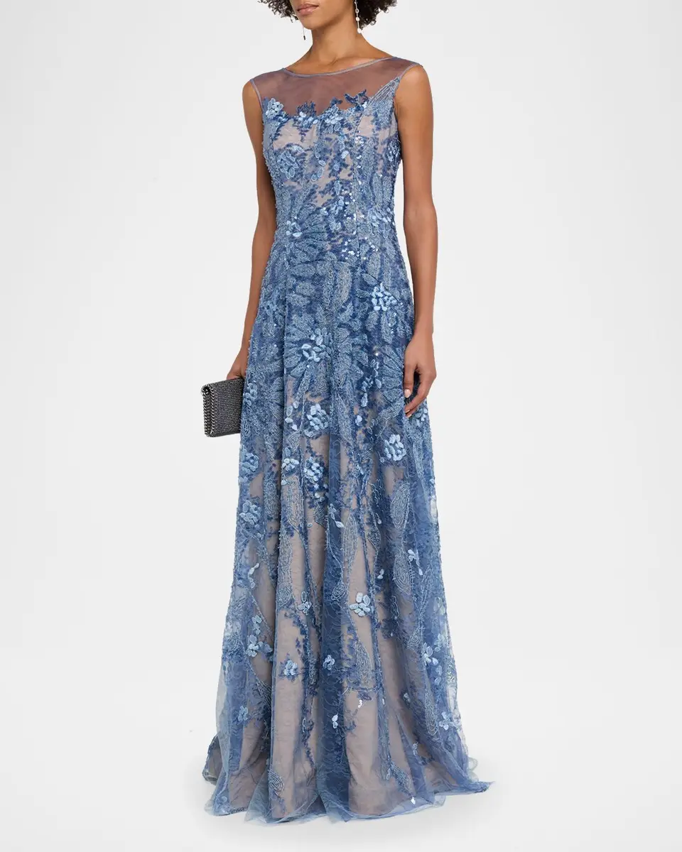Rene Ruiz Collection Illusion Tulle & Fil Coupe Draped Gown | Thumbnail 4 Rene Ruiz Collection Illusion Tulle & Fil Coupe Draped Gown | Thumbnail 4