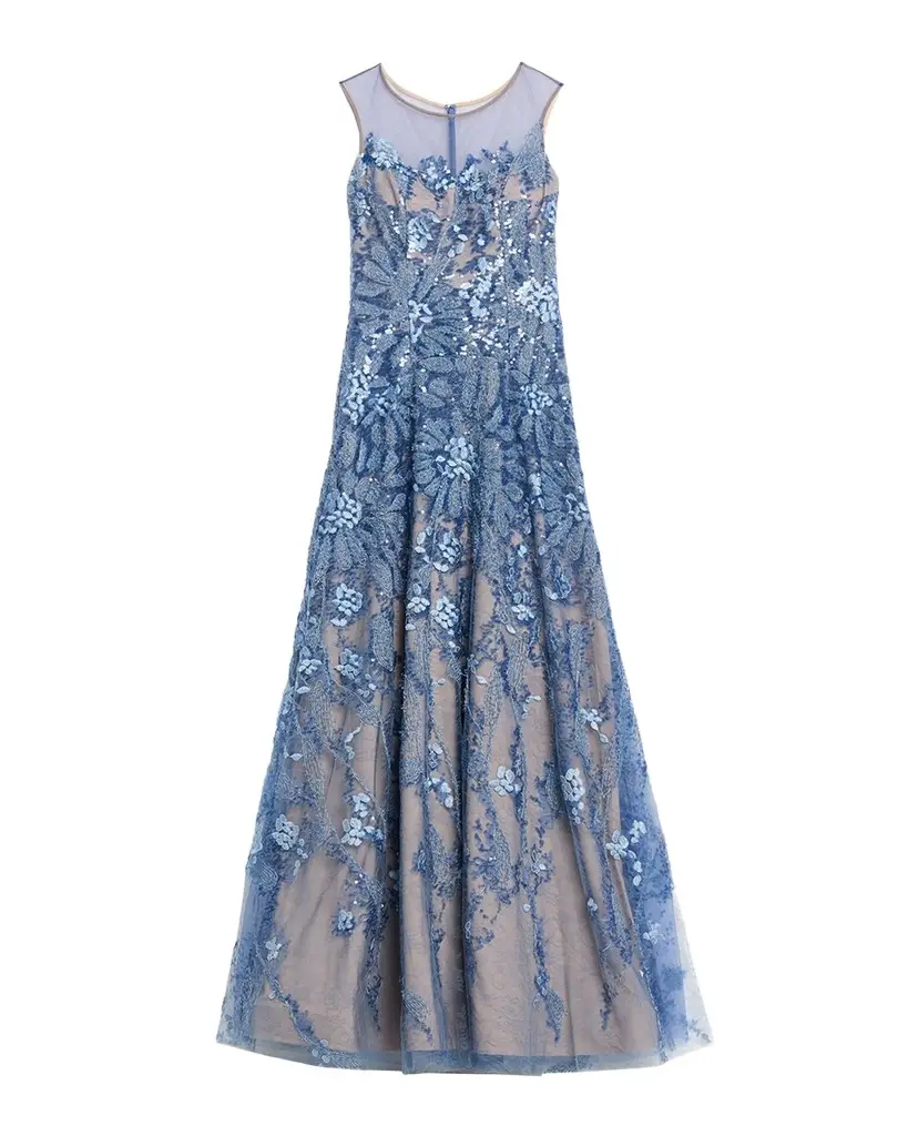 Rene Ruiz Collection Illusion Tulle & Fil Coupe Draped Gown