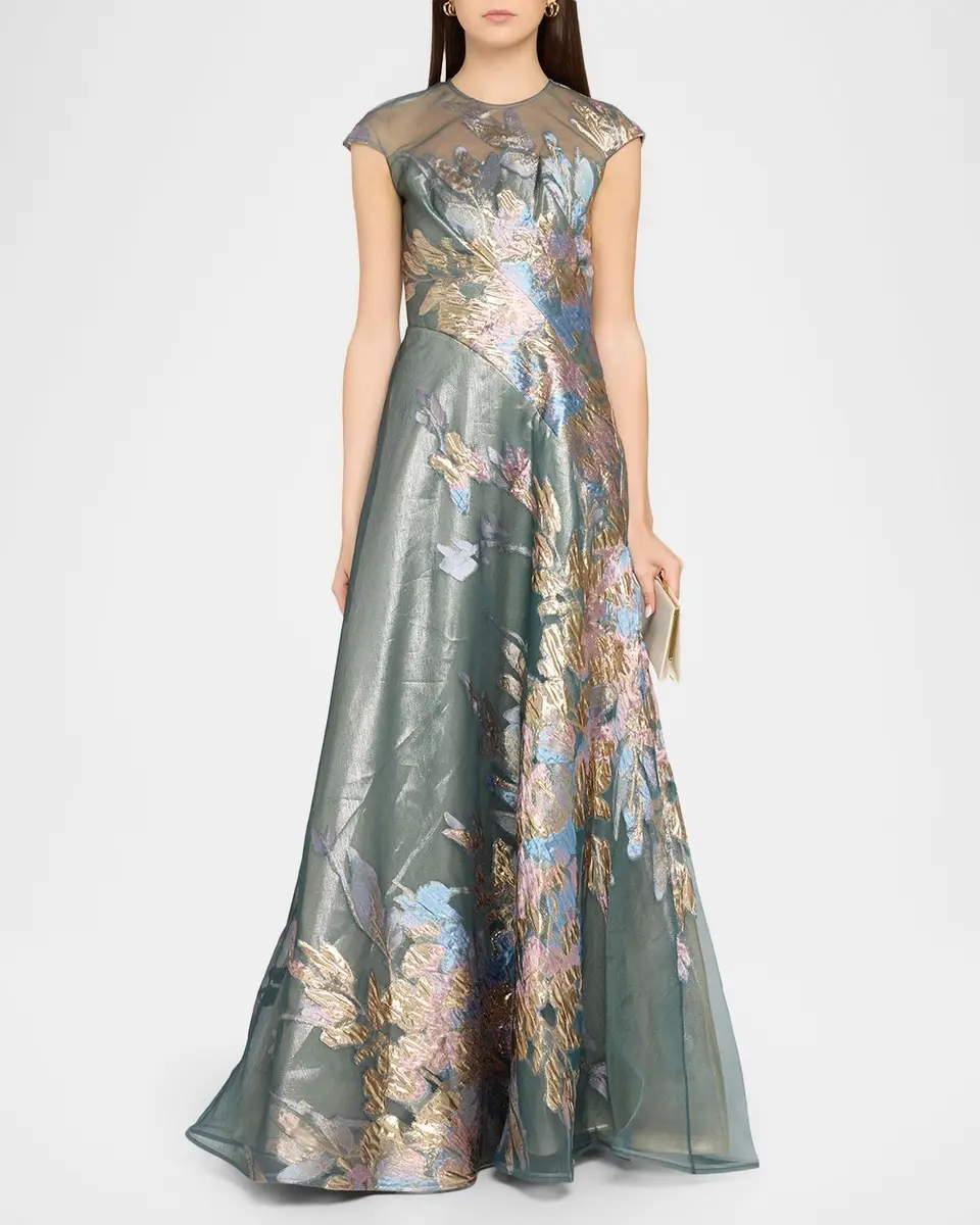 Rene Ruiz Collection Illusion Tulle & Fil Coupe Draped Gown | Thumbnail 2 Rene Ruiz Collection Illusion Tulle & Fil Coupe Draped Gown | Thumbnail 2