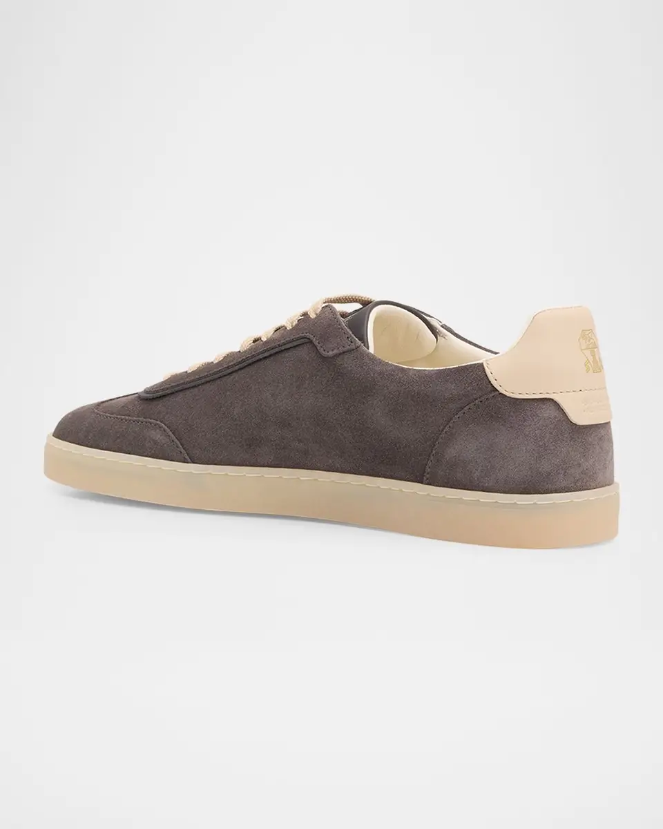 Brunello Cucinelli Men's Suede T-Toe Low-Top Sneakers | Thumbnail 2