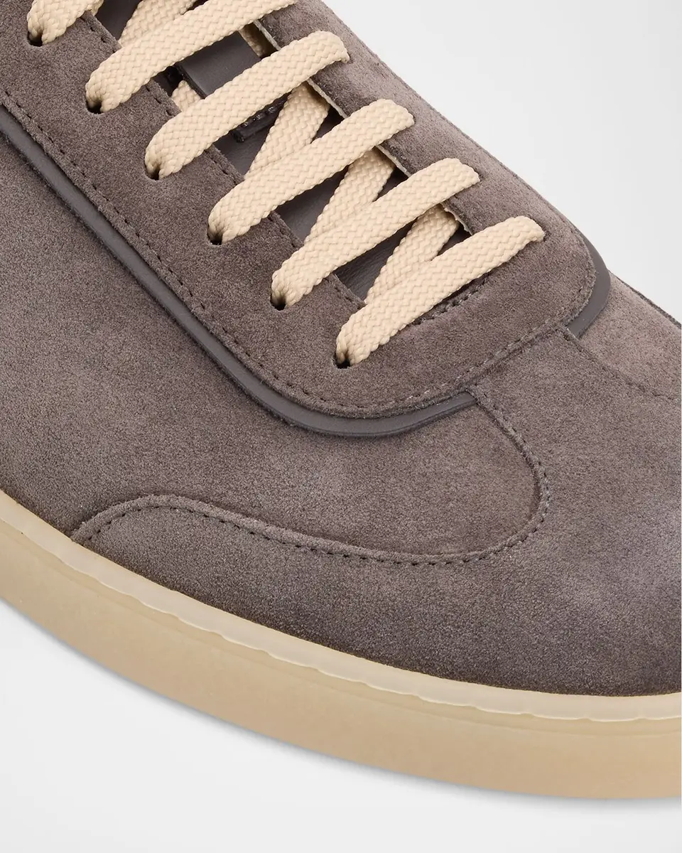 Brunello Cucinelli Men's Suede T-Toe Low-Top Sneakers | Thumbnail 3