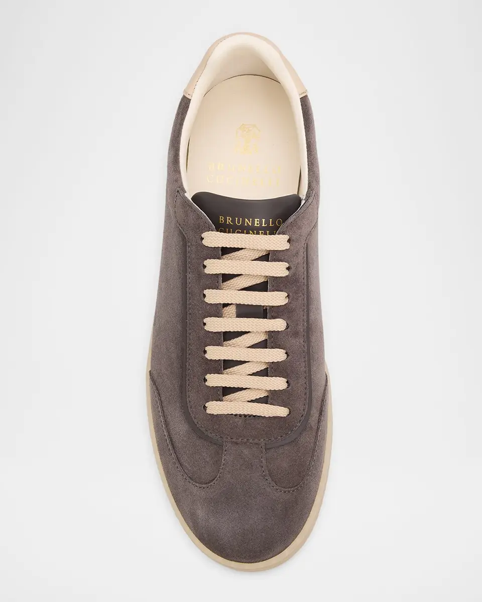 Brunello Cucinelli Men's Suede T-Toe Low-Top Sneakers | Thumbnail 4