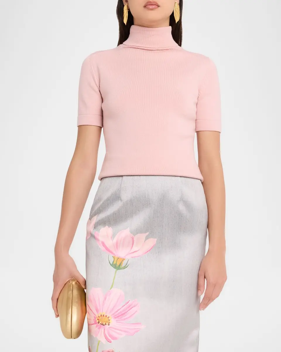 Oscar de la Renta Turtleneck Short-Sleeve Wool Sweater | Thumbnail 4 Oscar de la Renta Turtleneck Short-Sleeve Wool Sweater | Thumbnail 4
