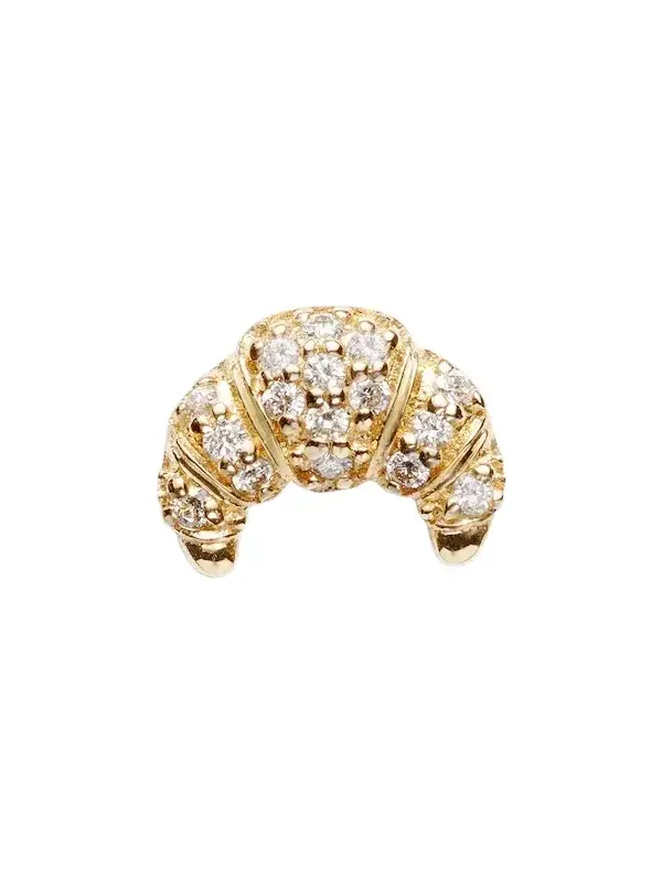Croissant Small 14kt gold single stud earring with diamonds Croissant Small 14kt gold single stud earring with diamonds