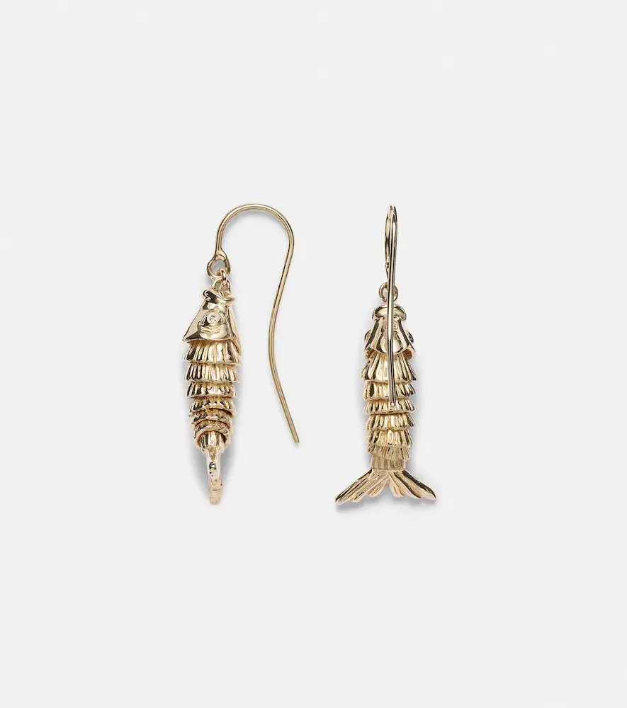 Sydney Evan Moving Fish 14kt gold earrings with diamonds | Thumbnail 2