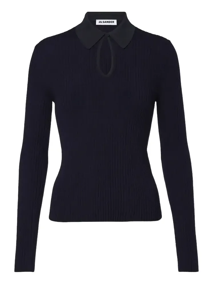 Cutout ribbed-knit wool polo sweater Cutout ribbed-knit wool polo sweater