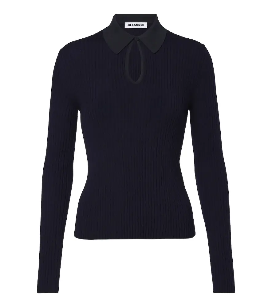 Jil Sander Cutout ribbed-knit wool polo sweater | Image 1 Jil Sander Cutout ribbed-knit wool polo sweater | Image 1