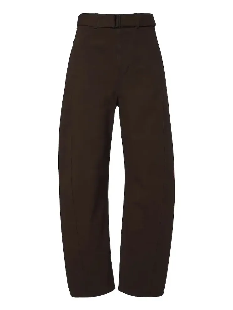 Twisted belted barrel-leg jeans