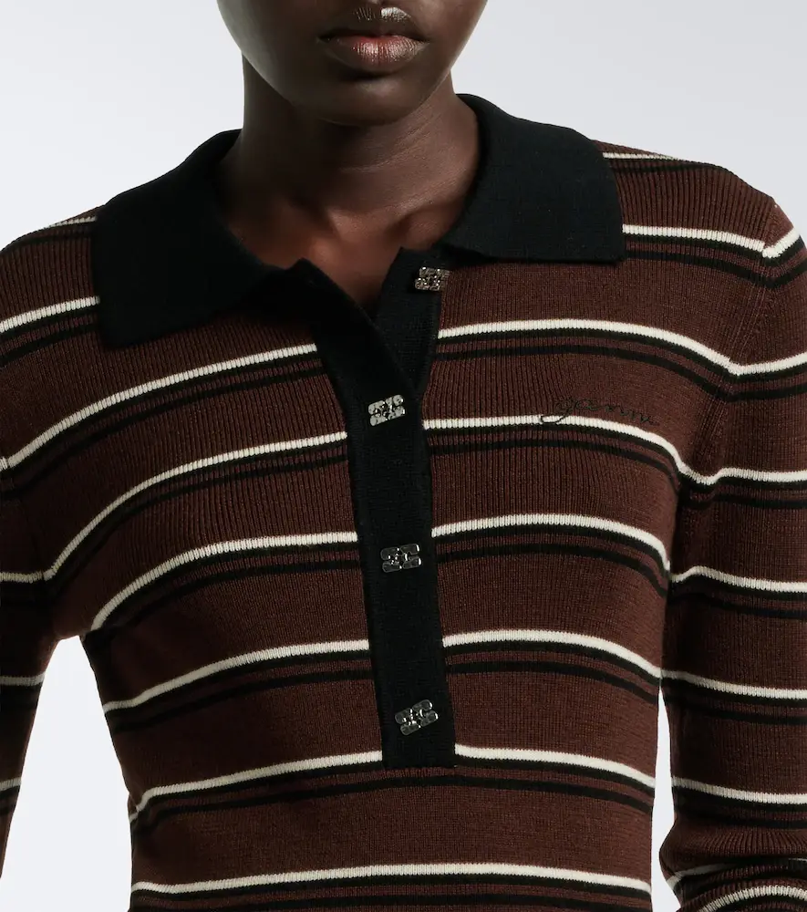 Ganni Striped wool polo sweater | Thumbnail 4