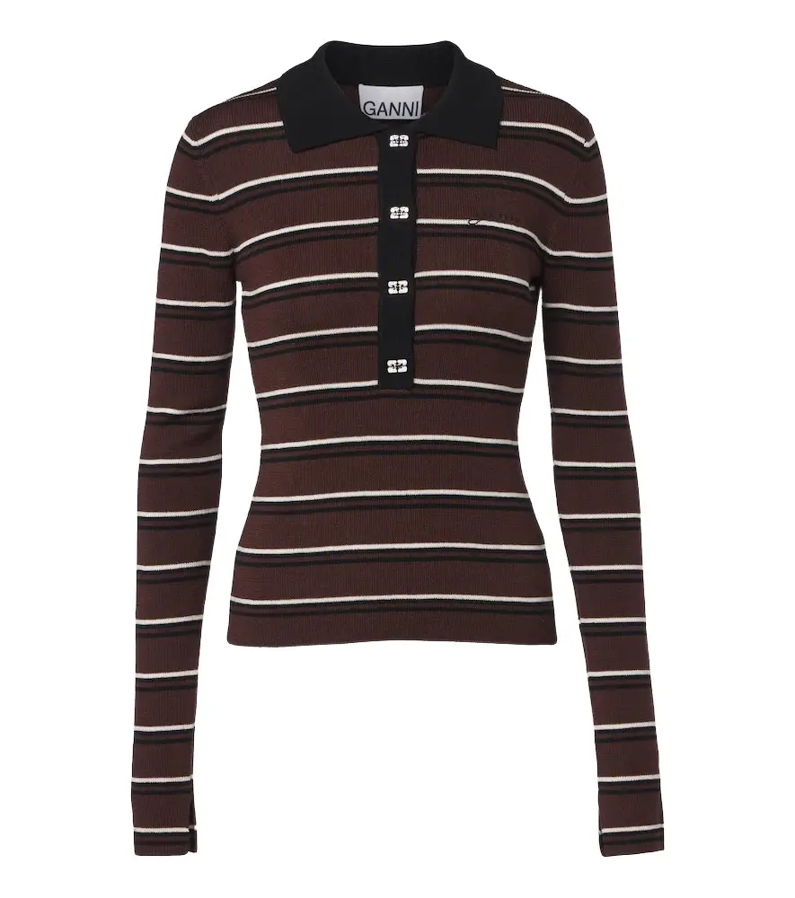 Ganni Striped wool polo sweater | Image 1 Ganni Striped wool polo sweater | Image 1