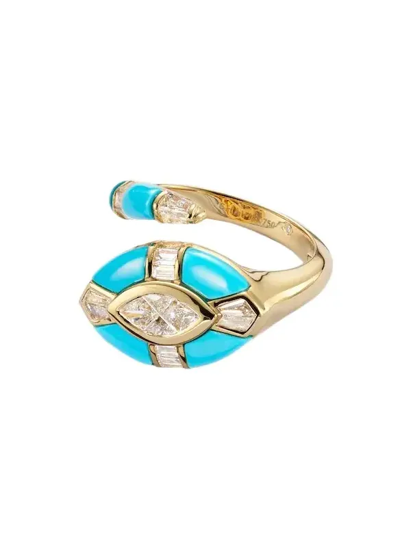 Riviera 18kt gold pinky ring with diamonds and turquoise Riviera 18kt gold pinky ring with diamonds and turquoise