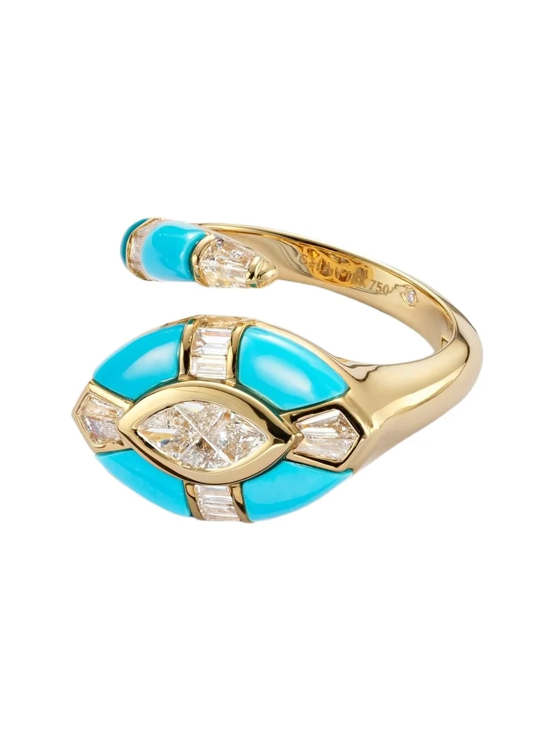 Riviera 18kt gold pinky ring with diamonds and turquoise Riviera 18kt gold pinky ring with diamonds and turquoise