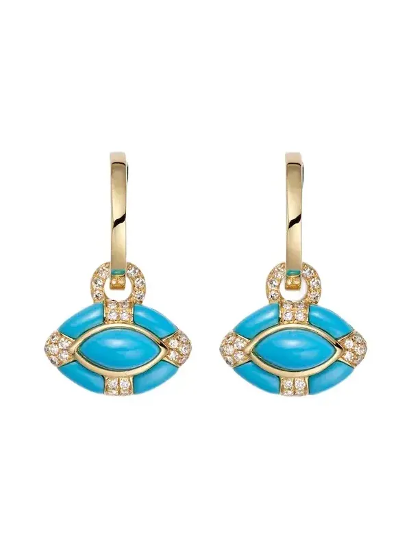 Riviera Petite 18kt gold huggie earrings with turquoise and diamonds Riviera Petite 18kt gold huggie earrings with turquoise and diamonds
