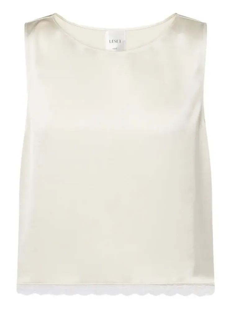 Barb lace-trimmed satin crop top