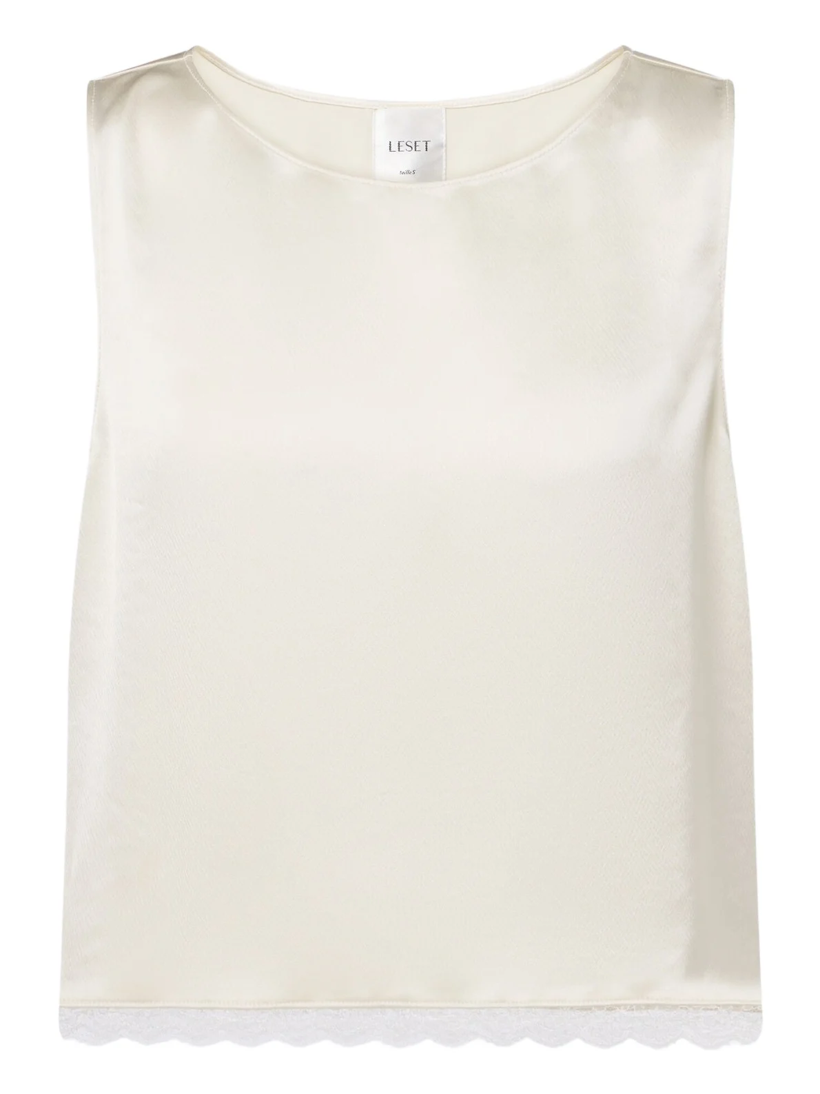 LESET Barb lace-trimmed satin crop top