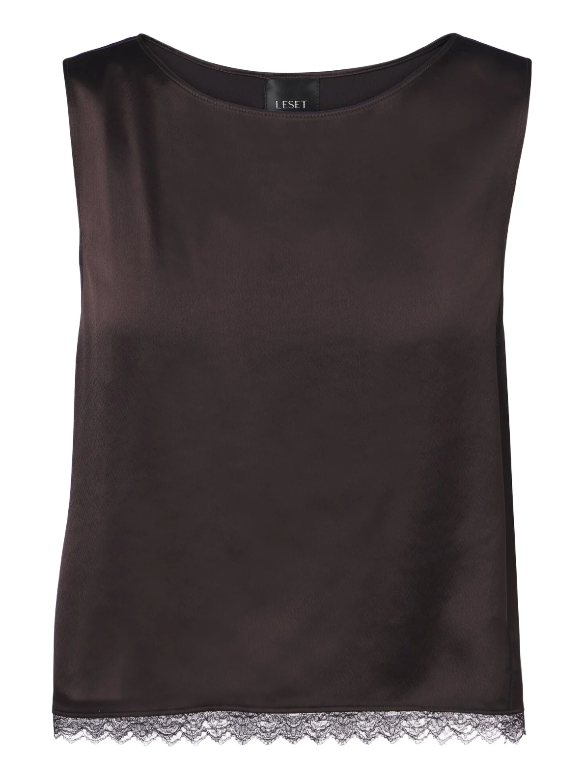 LESET Barb lace-trimmed satin crop top