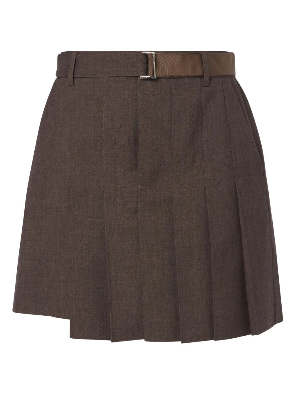 Pleated asymmetric wool skort