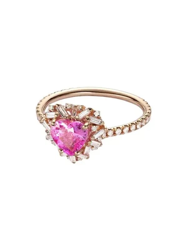 18kt rose gold ring with sapphire and diamonds