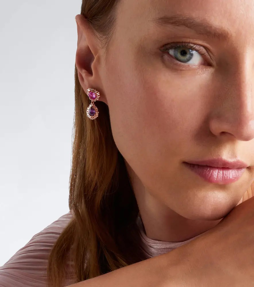 Suzanne Kalan 18kt rose gold drop earrings with sapphires and diamonds | Thumbnail 4