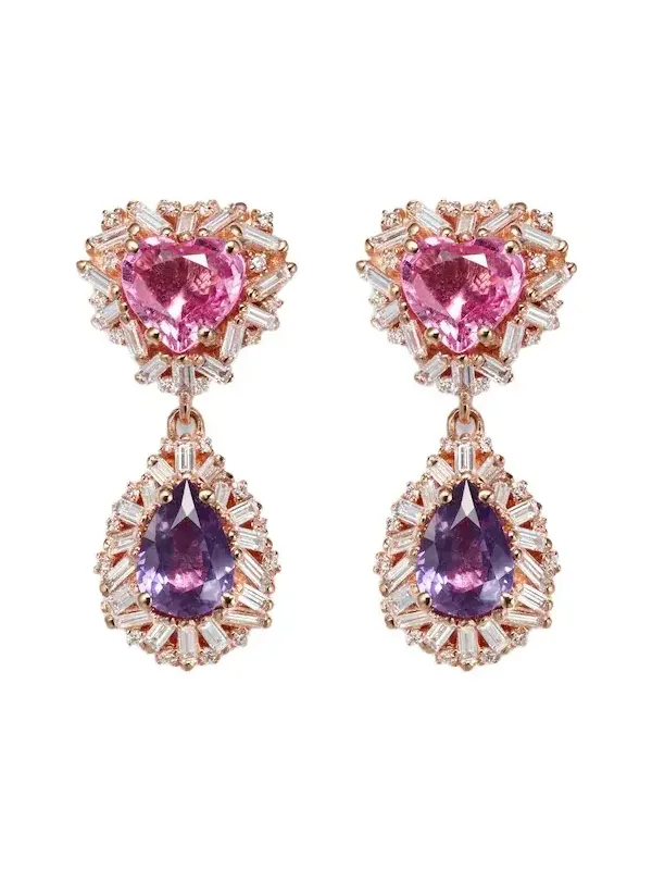 18kt rose gold drop earrings with sapphires and diamonds 18kt rose gold drop earrings with sapphires and diamonds