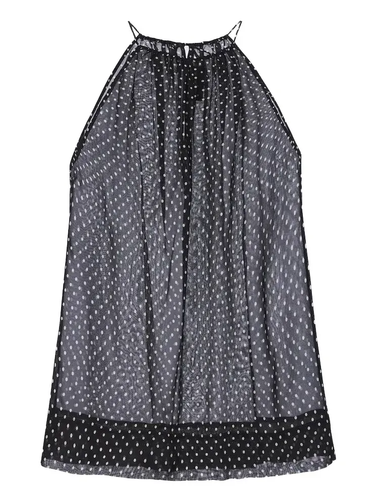 Nikki halterneck polka-dot silk top