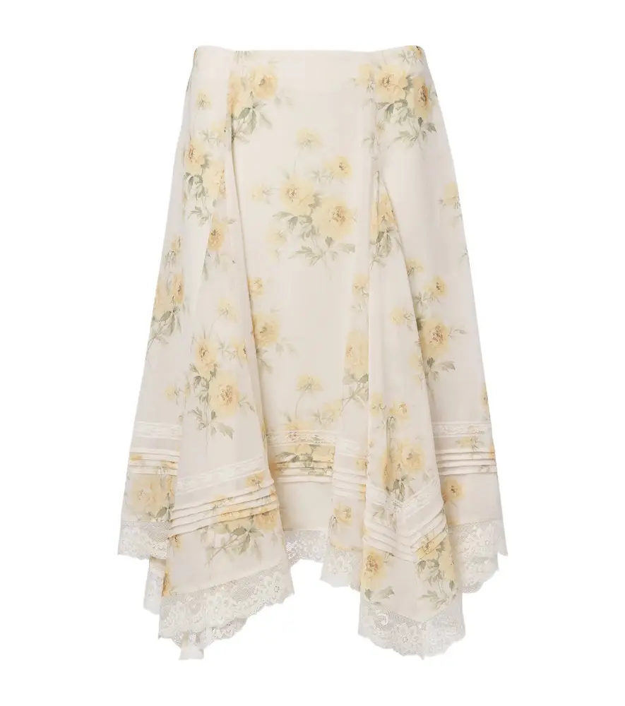 Xu Zhi Floral asymmetric lace-trimmed midi skirt | Image 1 Xu Zhi Floral asymmetric lace-trimmed midi skirt | Image 1