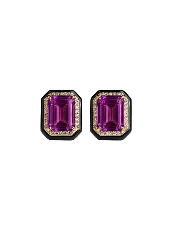 14.91ct Amethyst Black Onyx Diamond 18K Gold Stud Earrings