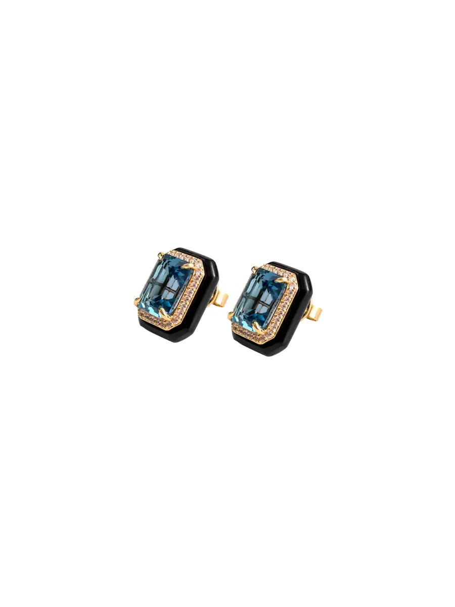 Wish Fine Jewelry 15.21ct Topaz Black Onyx Diamond 18K Gold Stud Earrings | Thumbnail 2 Wish Fine Jewelry 15.21ct Topaz Black Onyx Diamond 18K Gold Stud Earrings | Thumbnail 2