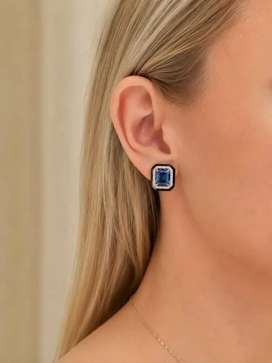 Wish Fine Jewelry 15.21ct Topaz Black Onyx Diamond 18K Gold Stud Earrings | Thumbnail 3 Wish Fine Jewelry 15.21ct Topaz Black Onyx Diamond 18K Gold Stud Earrings | Thumbnail 3