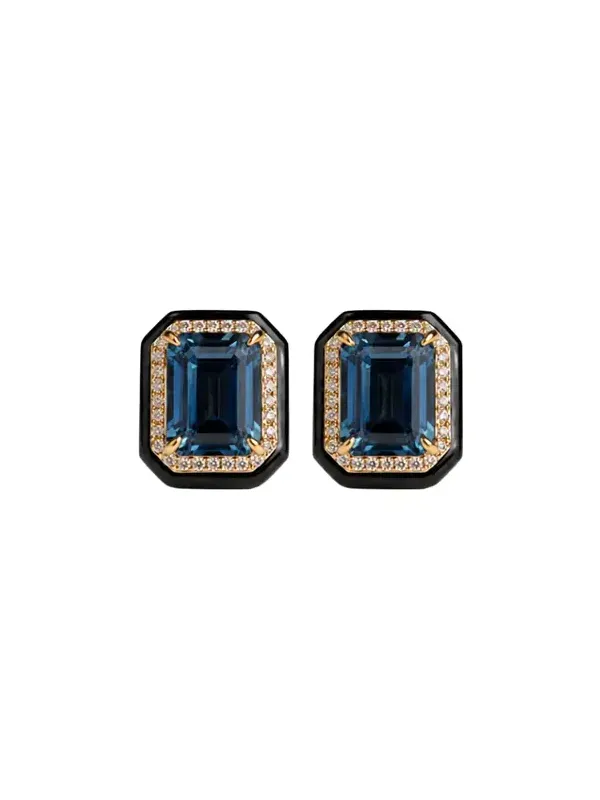 15.21ct Topaz Black Onyx Diamond 18K Gold Stud Earrings 15.21ct Topaz Black Onyx Diamond 18K Gold Stud Earrings