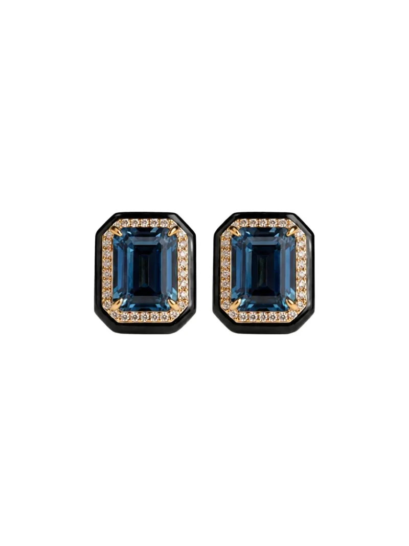 15.21ct Topaz Black Onyx Diamond 18K Gold Stud Earrings 15.21ct Topaz Black Onyx Diamond 18K Gold Stud Earrings