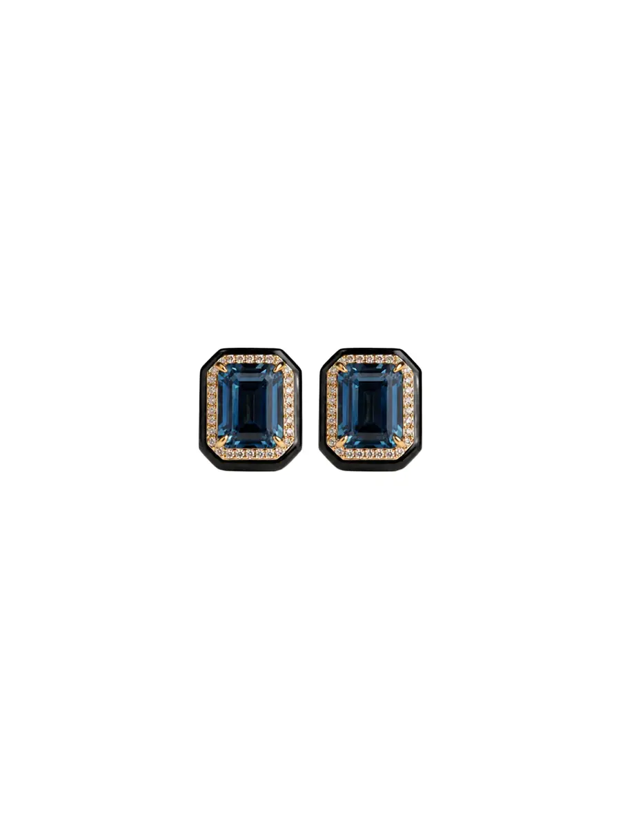 Wish Fine Jewelry 15.21ct Topaz Black Onyx Diamond 18K Gold Stud Earrings | Image 1 Wish Fine Jewelry 15.21ct Topaz Black Onyx Diamond 18K Gold Stud Earrings | Image 1