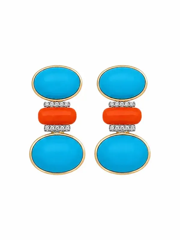 17.90ct Turquoise Coral 18K Gold Drop Earrings 17.90ct Turquoise Coral 18K Gold Drop Earrings