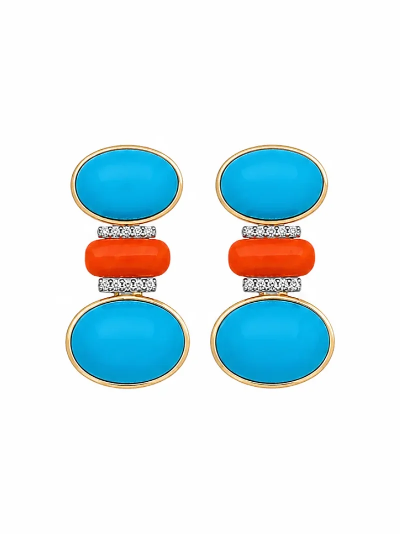 Wish Fine Jewelry 17.90ct Turquoise Coral 18K Gold Drop Earrings