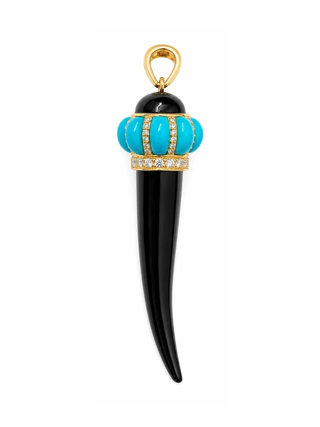 2.70ct Diamond Turquoise Onyx 18K Gold Horn Pendant 2.70ct Diamond Turquoise Onyx 18K Gold Horn Pendant