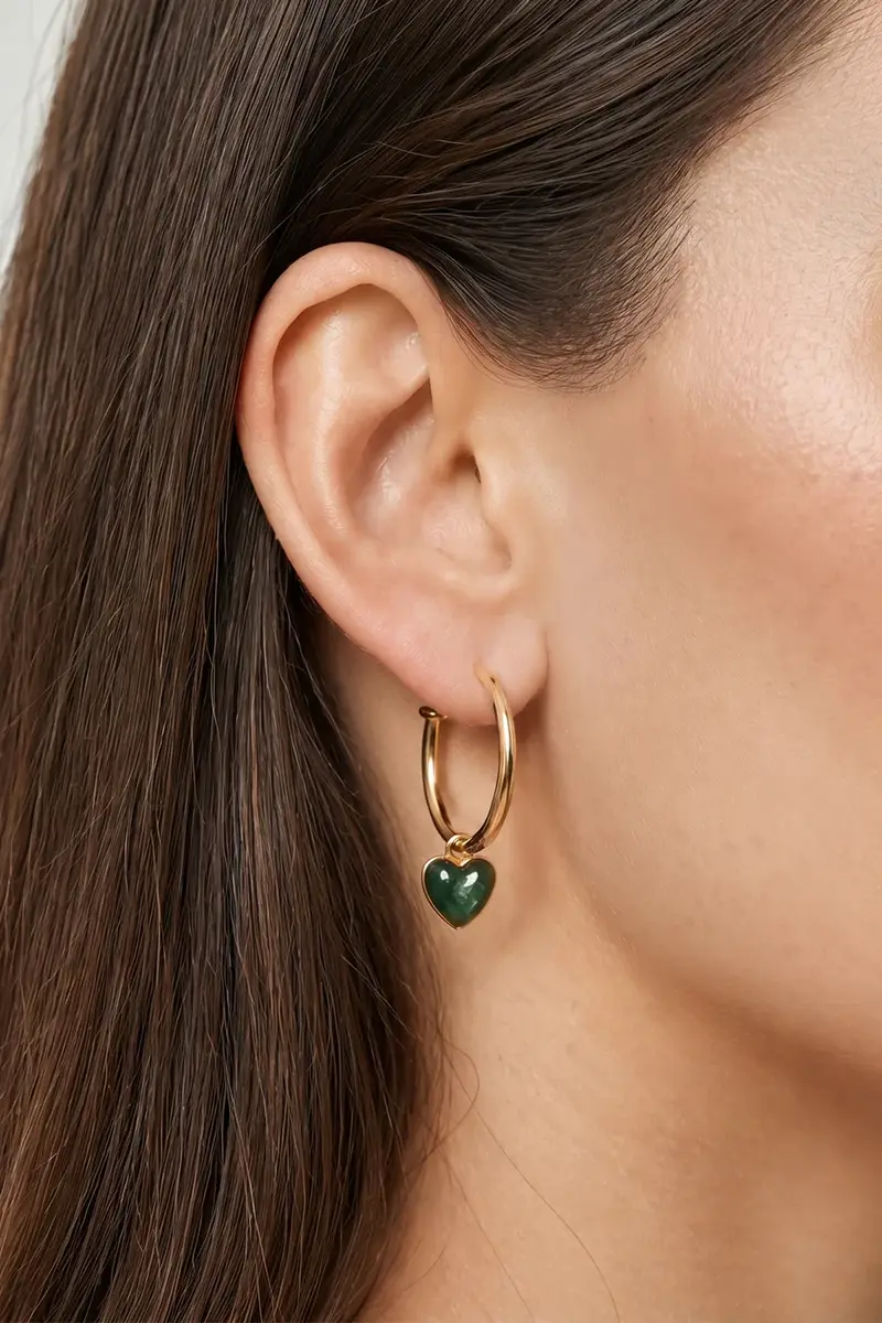 Jennifer Fisher Green Agate Heart Charm Huggie Earrings | Thumbnail 2