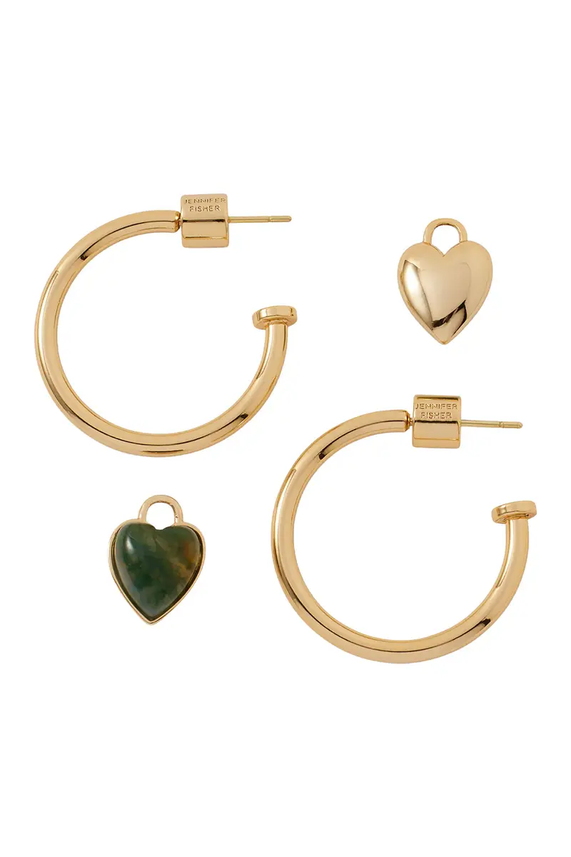 Jennifer Fisher Green Agate Heart Charm Huggie Earrings | Thumbnail 3