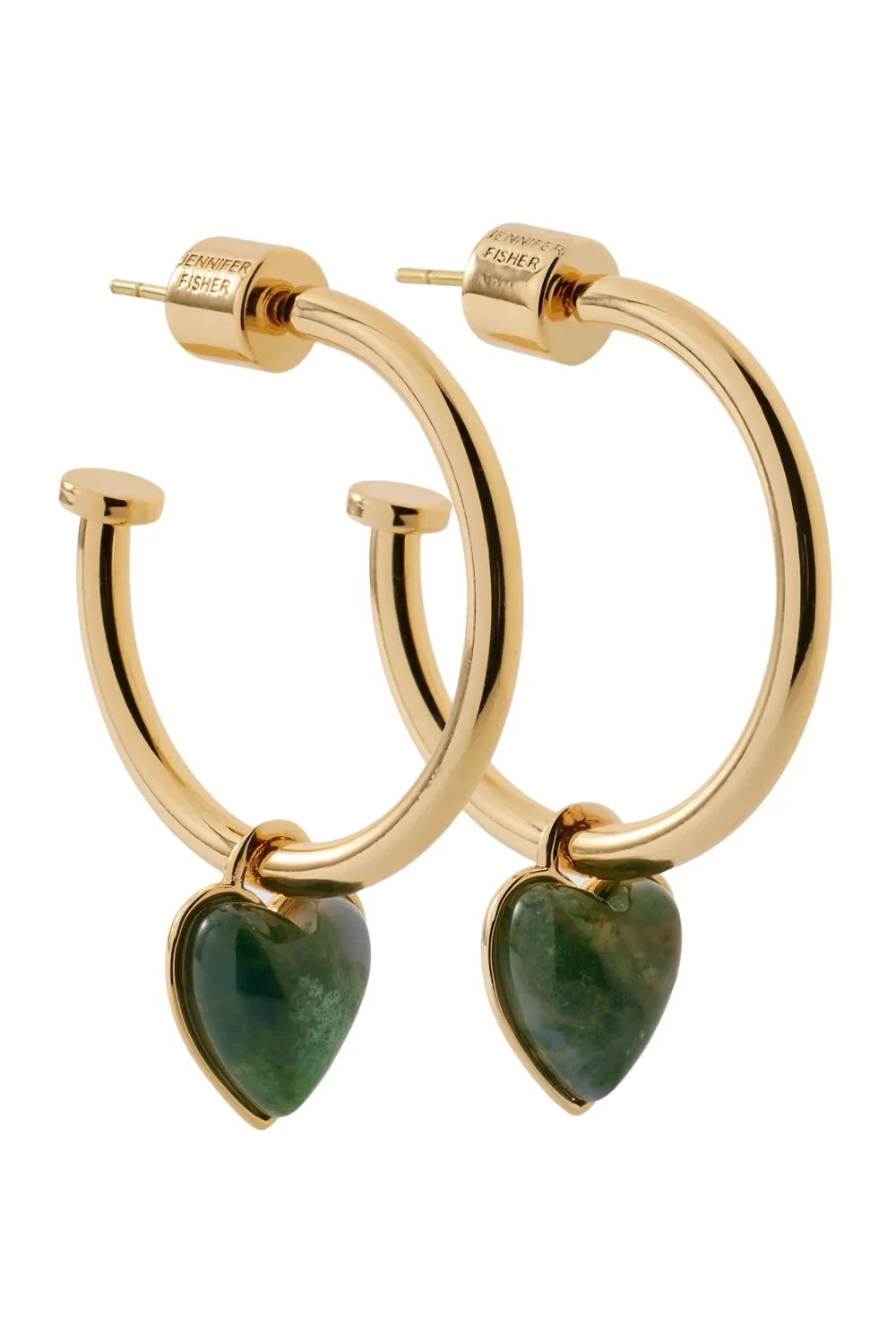 Green Agate Heart Charm Huggie Earrings Green Agate Heart Charm Huggie Earrings