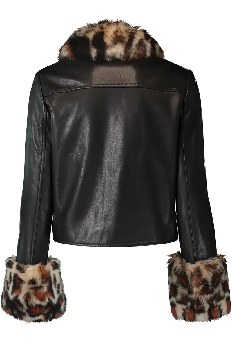 SUSAN BENDER Leopard Trim Leather Jacket | Thumbnail 4 SUSAN BENDER Leopard Trim Leather Jacket | Thumbnail 4
