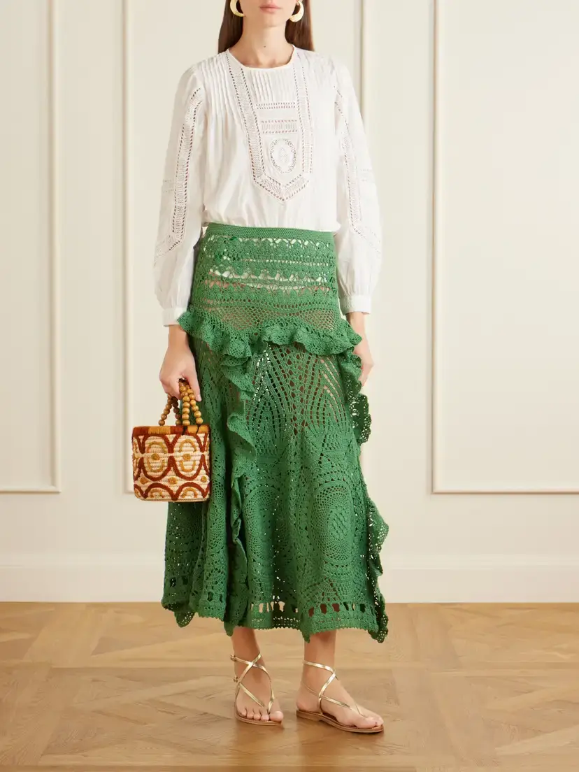 Ulla Johnson Floretta Ruffled Crochet-knit Cotton Midi Skirt | Thumbnail 2 Ulla Johnson Floretta Ruffled Crochet-knit Cotton Midi Skirt | Thumbnail 2