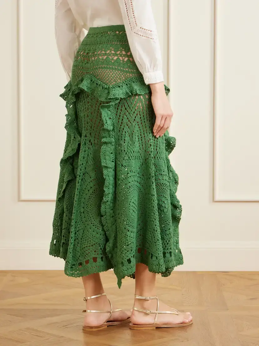 Ulla Johnson Floretta Ruffled Crochet-knit Cotton Midi Skirt | Thumbnail 3 Ulla Johnson Floretta Ruffled Crochet-knit Cotton Midi Skirt | Thumbnail 3