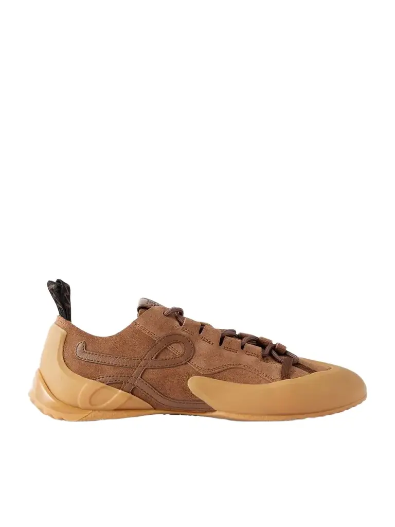 Loewe Grip Logo-appliquéd Leather-trimmed Suede And Tpu Sneakers | Image 1 Loewe Grip Logo-appliquéd Leather-trimmed Suede And Tpu Sneakers | Image 1