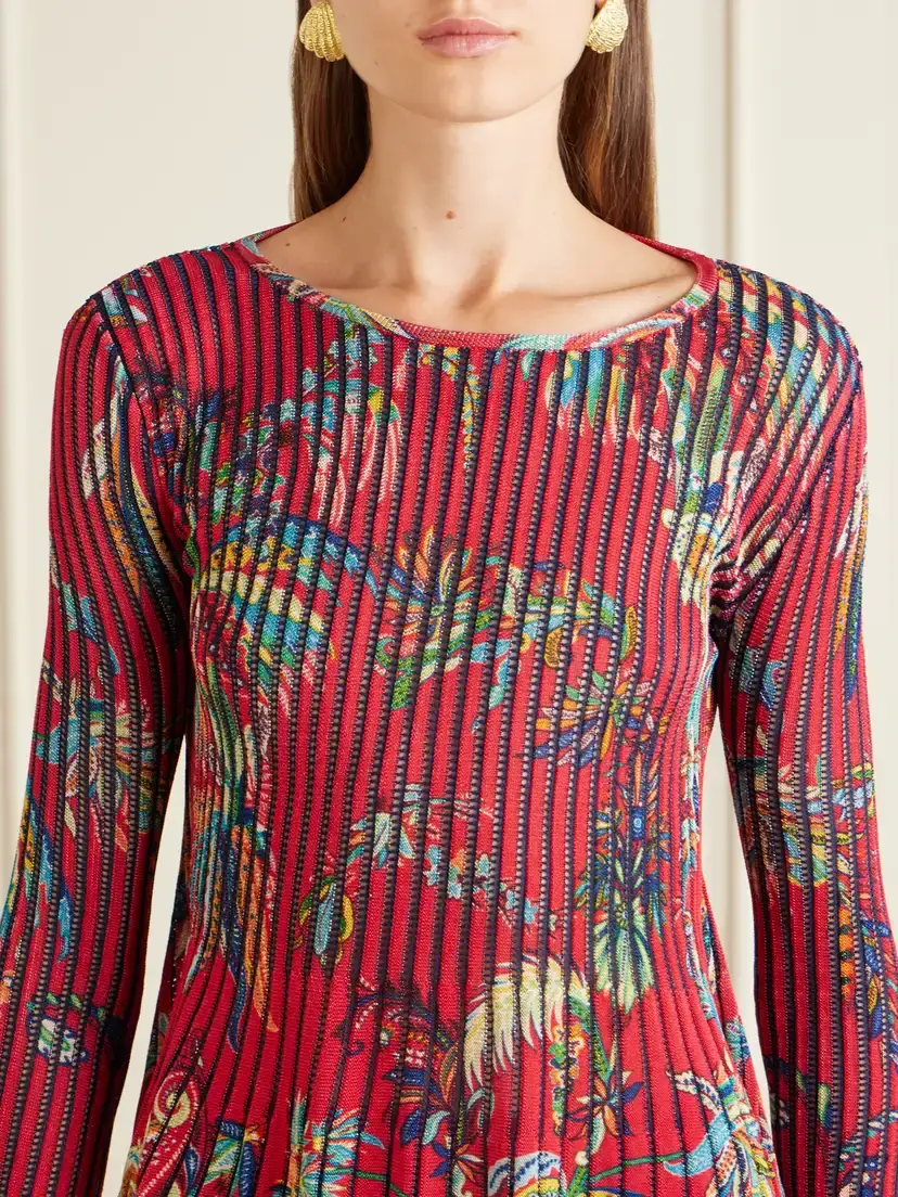 Etro Floral-print Open-knit Ribbed Blouse | Thumbnail 4
