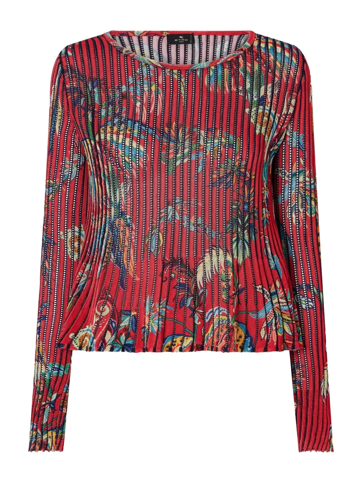 Floral-print Open-knit Ribbed Blouse Floral-print Open-knit Ribbed Blouse