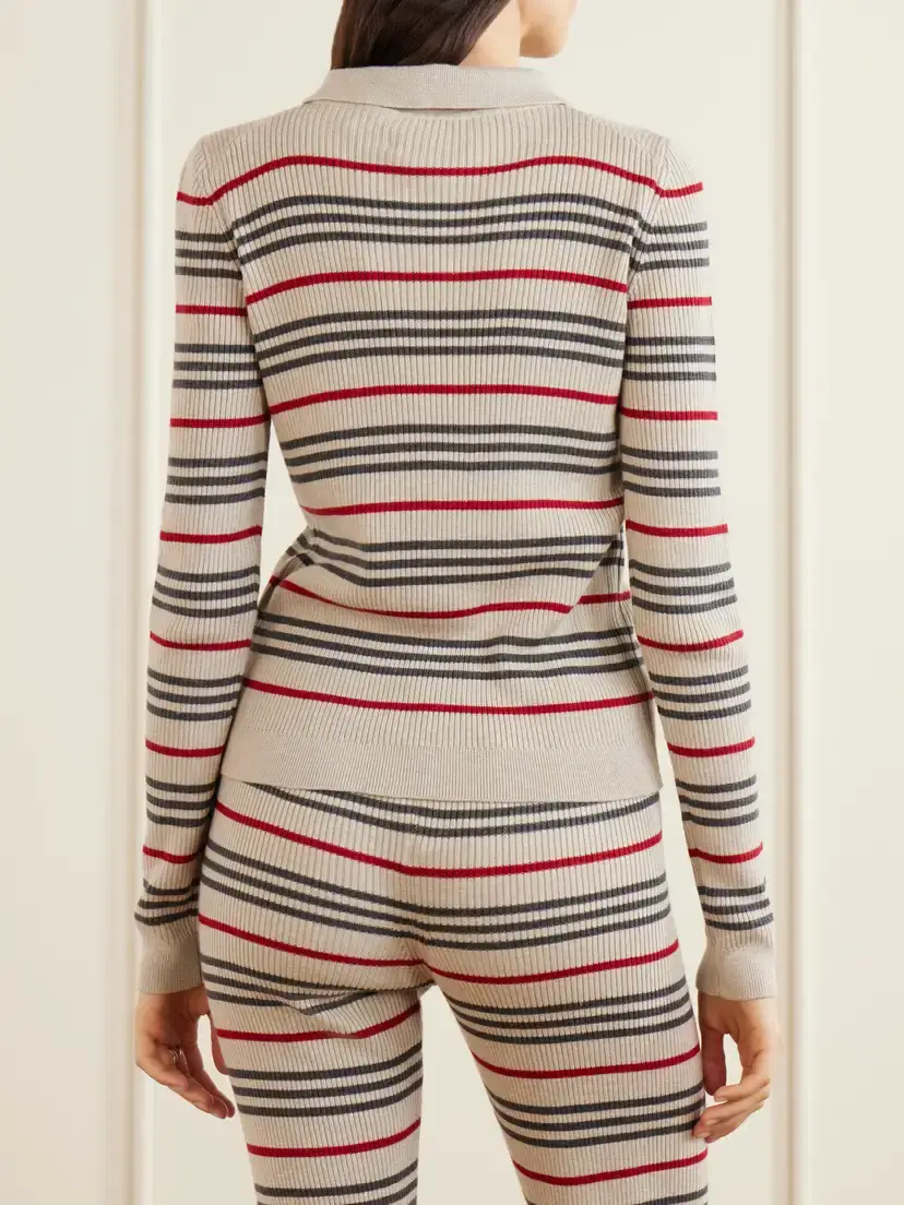 The Elder Statesman Libeccio Stripped Wool, Silk And Linen-blend Knitted Polo | Thumbnail 3 The Elder Statesman Libeccio Stripped Wool, Silk And Linen-blend Knitted Polo | Thumbnail 3